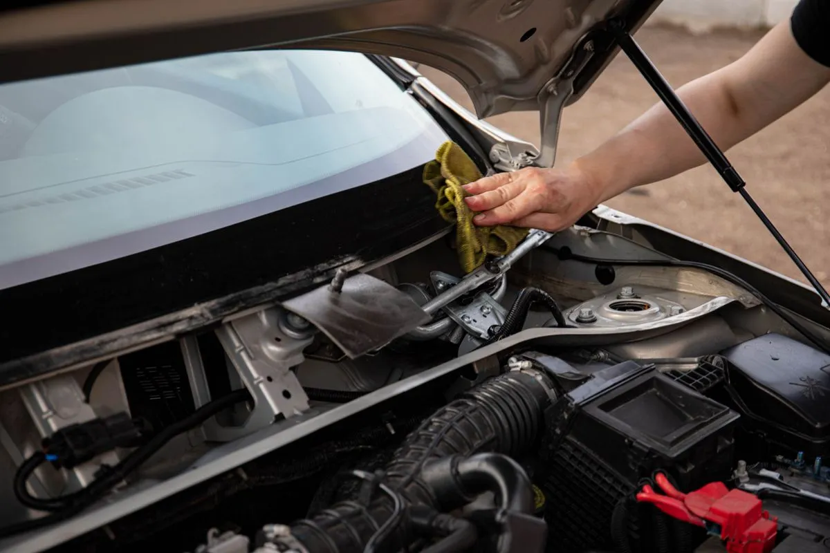 Limpieza del compartimento del motor con un paño